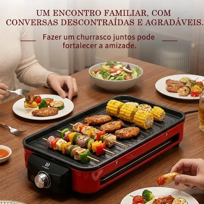 Detalhe 6 — Churrasqueira Elétrica 2 em 1 Chapa e Grelha
