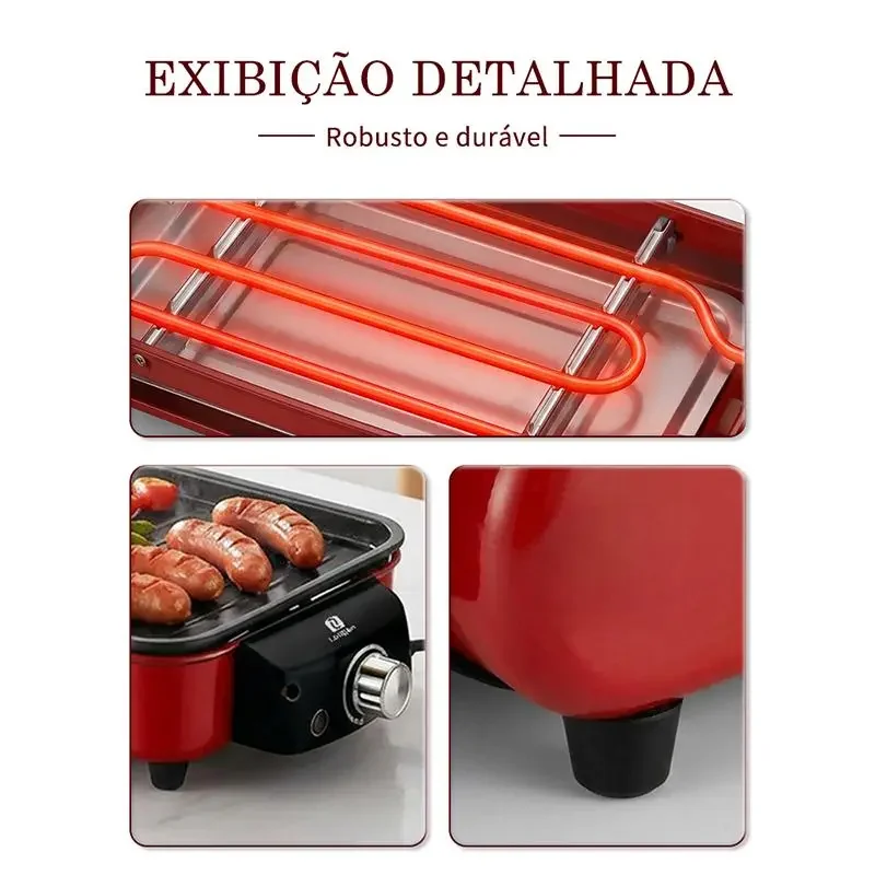 Detalhe 9 — Churrasqueira Elétrica 2 em 1 Chapa e Grelha