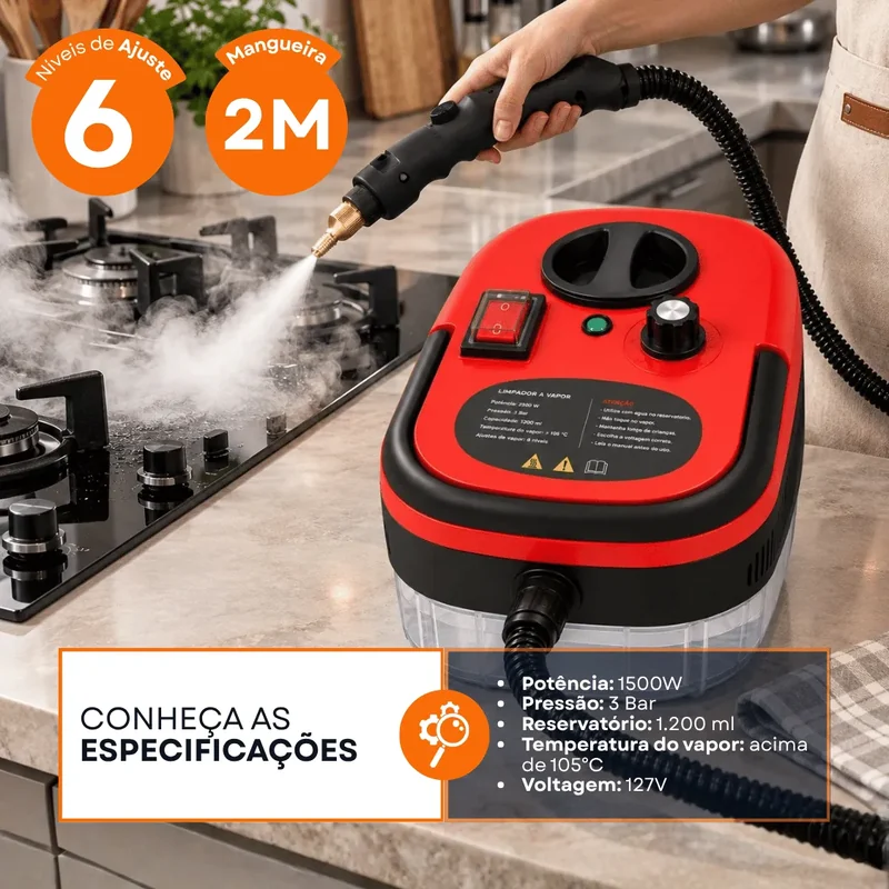 Detalhe 8 — Limpador a Vapor Portátil 1500W 3 Bar 1,2L