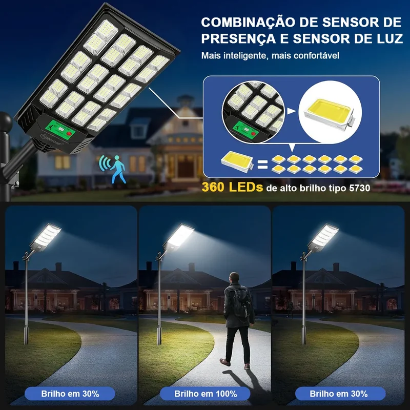 Detalhe 6 — Kit 2 Luminárias Poste Solar 2200W com Sensor de