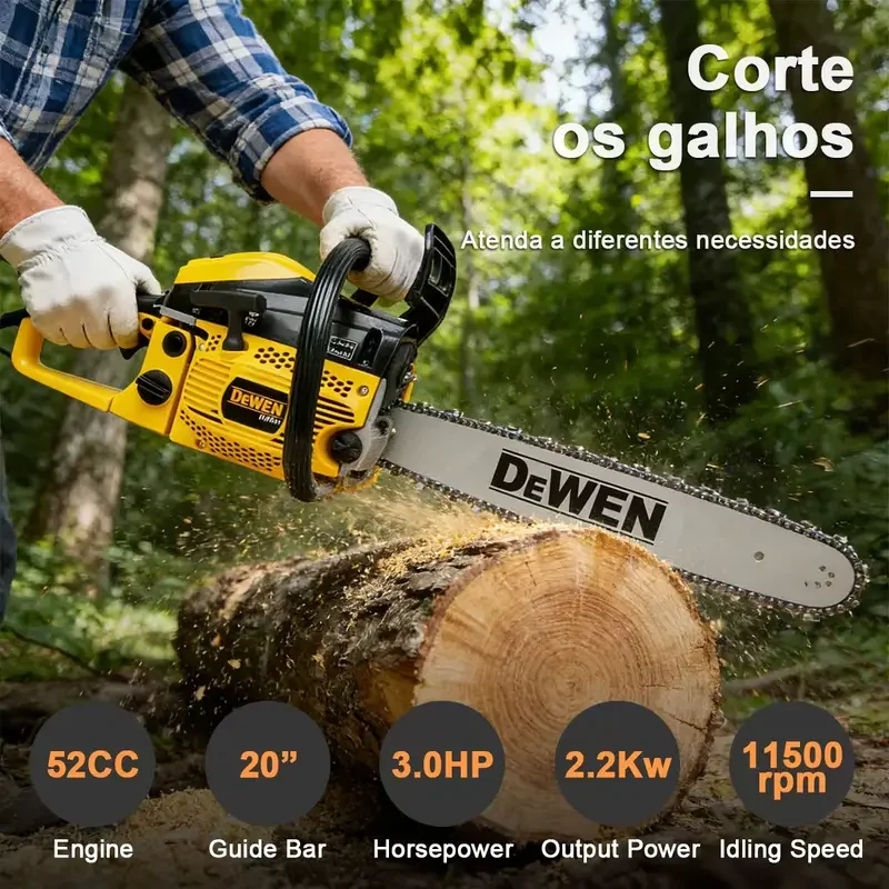 Detalhe 2 — Motosserra a Gasolina DEWEN DW404 52cc Barra 20