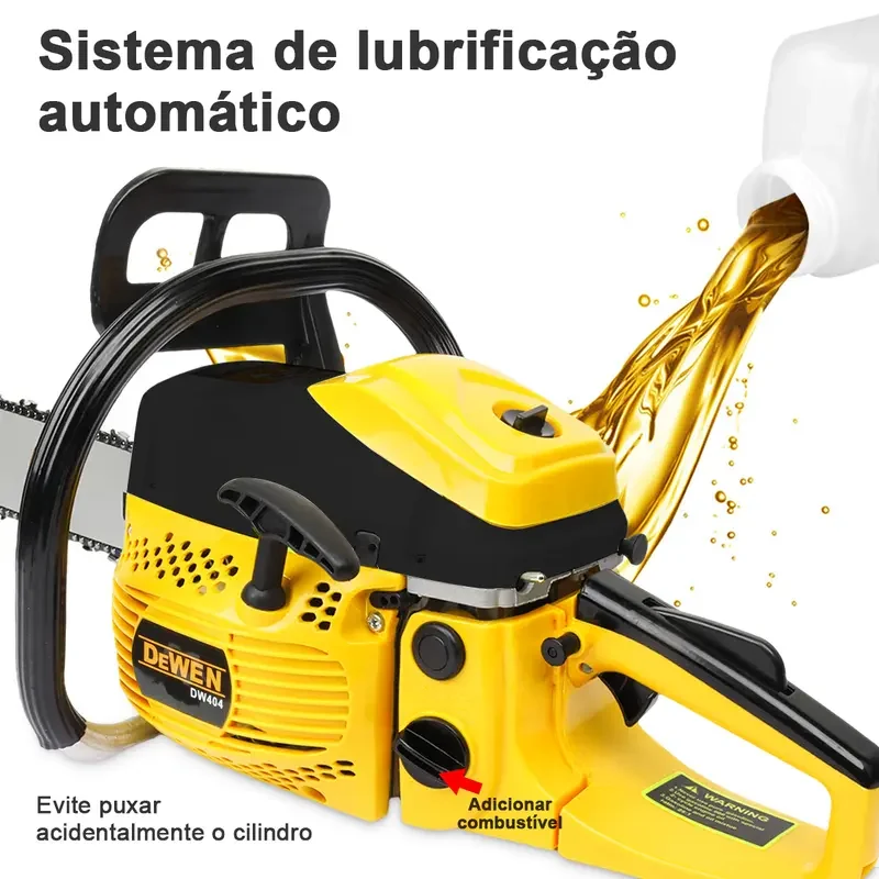 Detalhe 3 — Motosserra a Gasolina DEWEN DW404 52cc Barra 20
